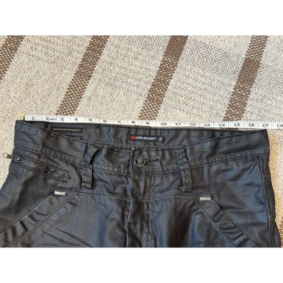 Projek Raw Wax Coated Jeans Men’s 32 X 32 Black Moto Regular Fit Loose - Picture 8 of 13